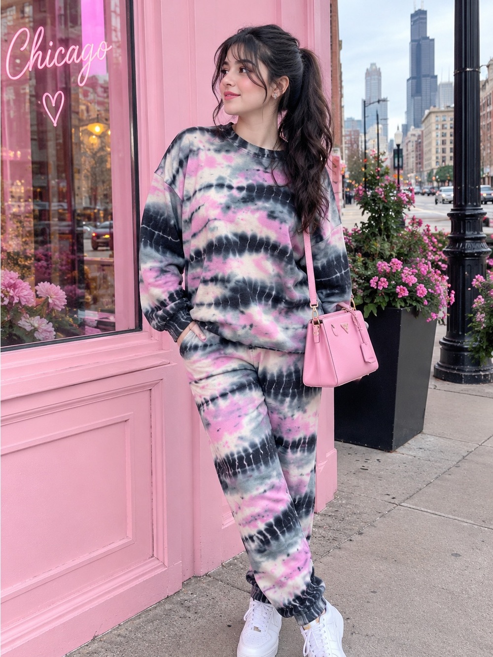 PINK Victoria's Secret Pink & Black Tie-Dye Jogger Set